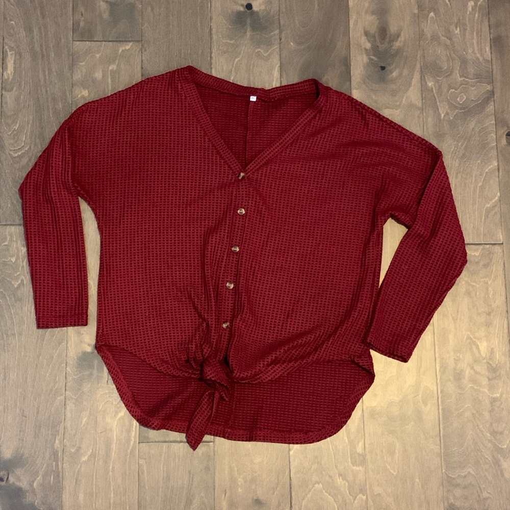 Waffle Knit Tie Shirt